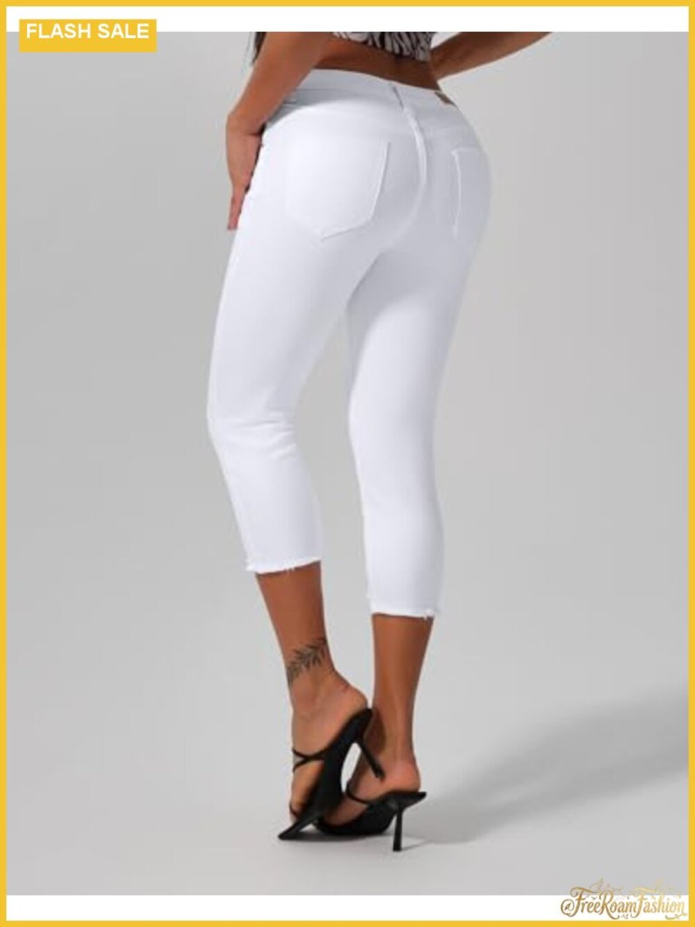 Mid Rise Skinny Capri Jeans with Distressed Rips - Picture 4 of 6